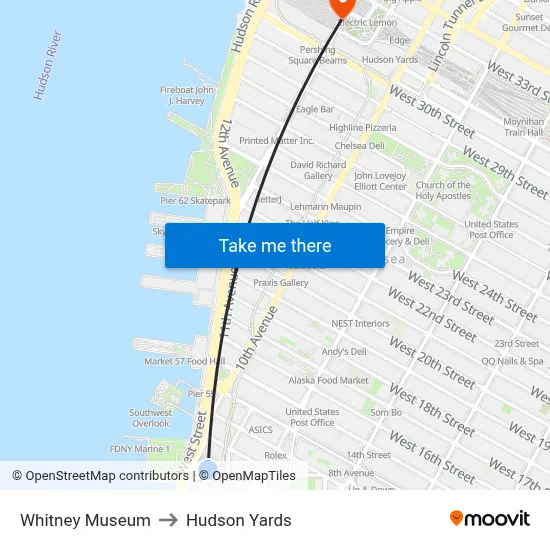 Whitney Museum to Hudson Yards map