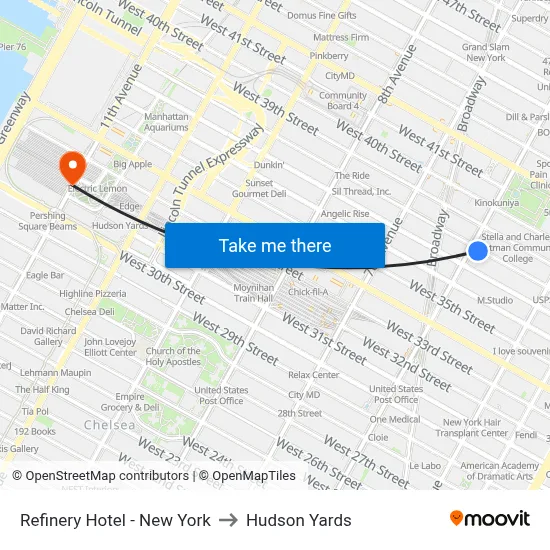 Refinery Hotel - New York to Hudson Yards map