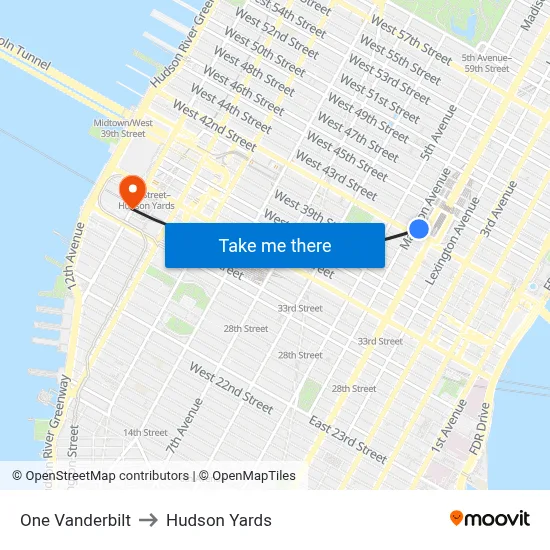 One Vanderbilt to Hudson Yards map