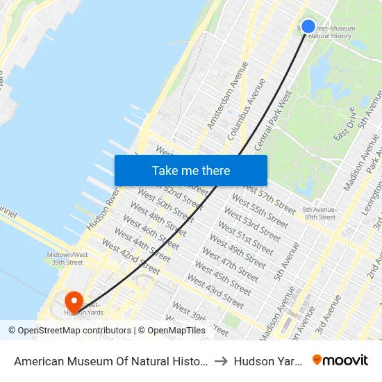 American Museum Of Natural History to Hudson Yards map