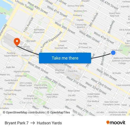 Bryant Park 7 to Hudson Yards map