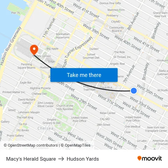 Macy's Herald Square to Hudson Yards map