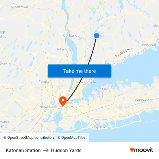 Katonah Station to Hudson Yards map