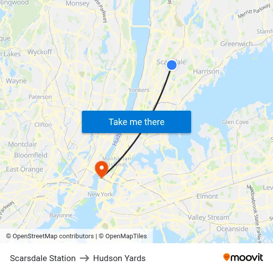 Scarsdale Station to Hudson Yards map