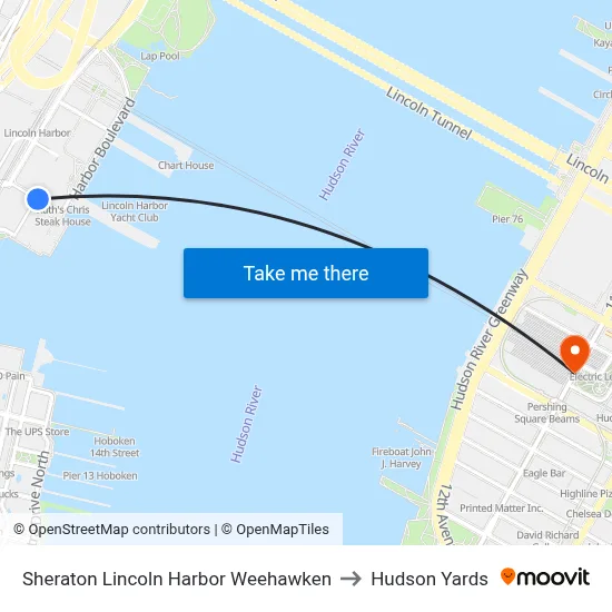 Sheraton Lincoln Harbor Weehawken to Hudson Yards map