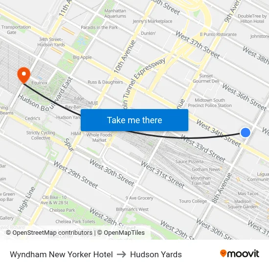 Wyndham New Yorker Hotel to Hudson Yards map
