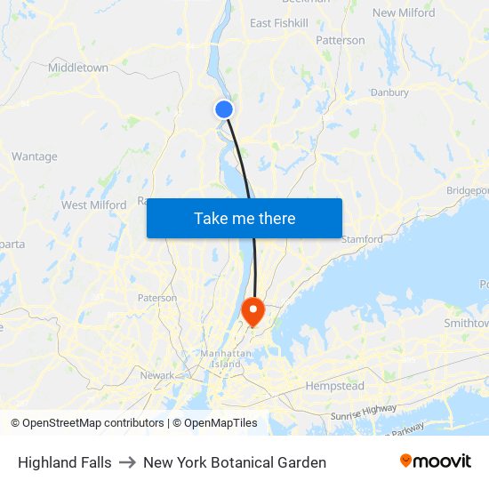 Highland Falls to New York Botanical Garden map