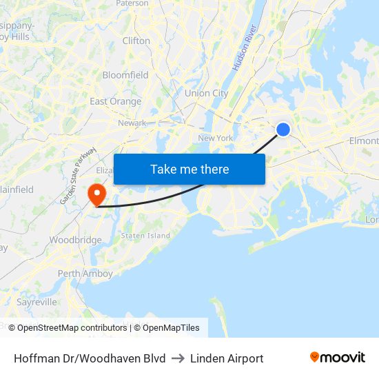 Hoffman Dr/Woodhaven Blvd to Linden Airport map