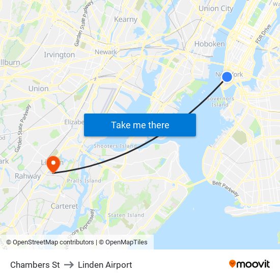 Chambers St to Linden Airport map