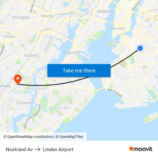 Nostrand Av to Linden Airport map