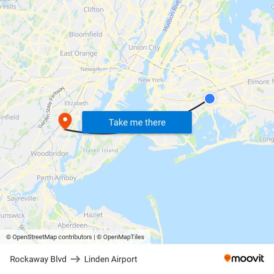 Rockaway Blvd to Linden Airport map