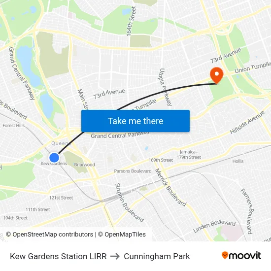 Kew Gardens Station LIRR to Cunningham Park map