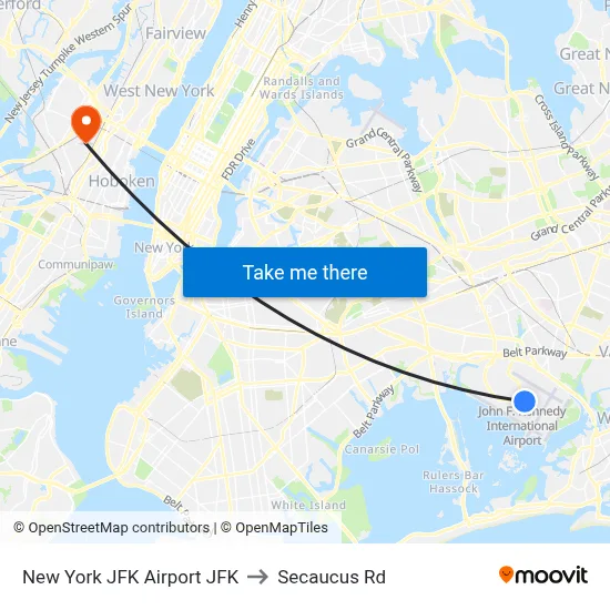 New York JFK Airport JFK to Secaucus Rd map