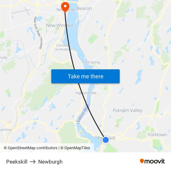 Peekskill to Newburgh map