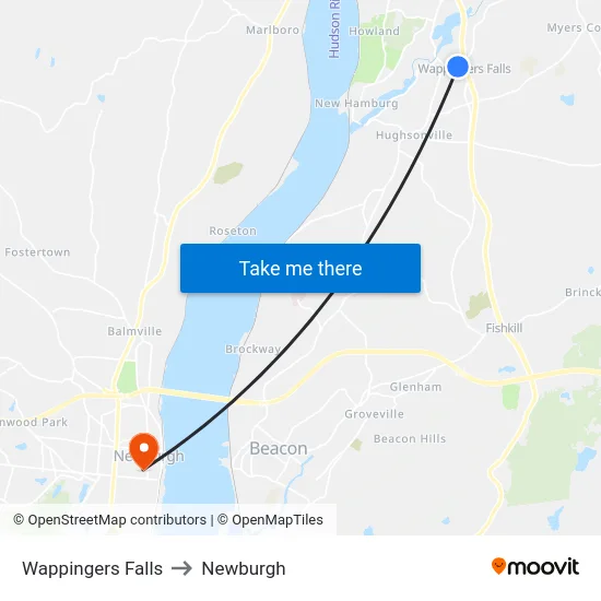 Wappingers Falls to Newburgh map