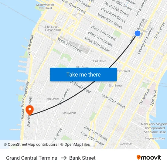 Grand Central Terminal to Bank Street map