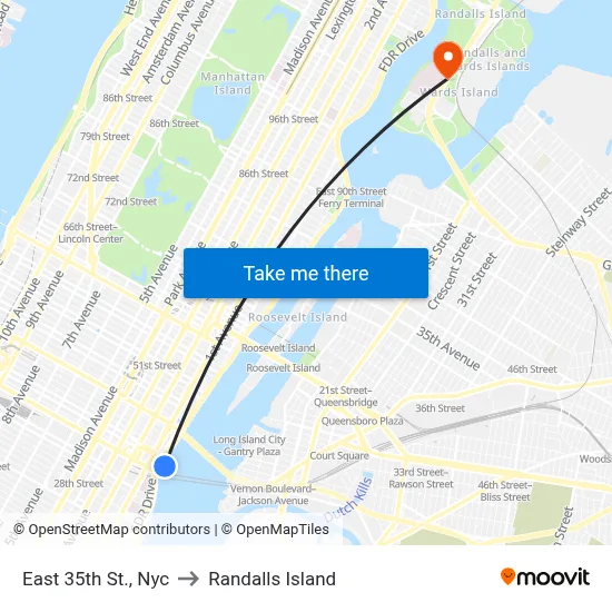 East 35th St., Nyc to Randalls Island map
