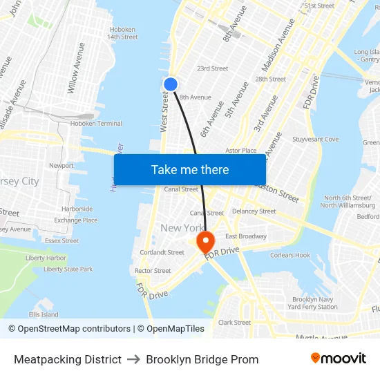 Meatpacking District to Brooklyn Bridge Prom map