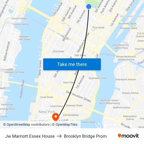 Jw Marriott Essex House to Brooklyn Bridge Prom map