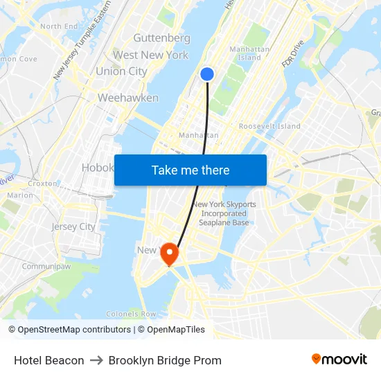 Hotel Beacon to Brooklyn Bridge Prom map