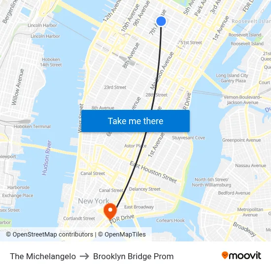 The Michelangelo to Brooklyn Bridge Prom map