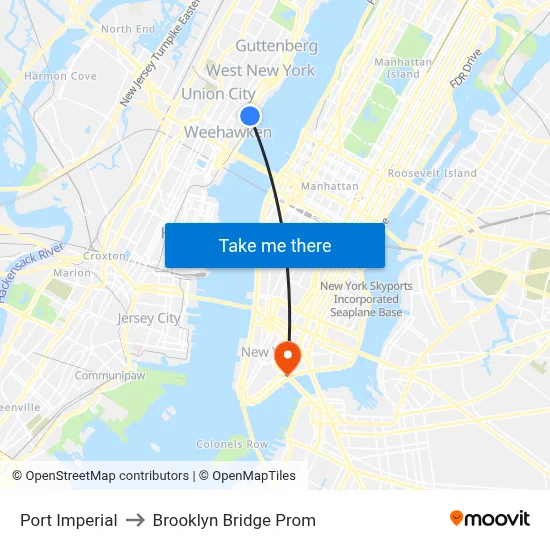 Port Imperial to Brooklyn Bridge Prom map