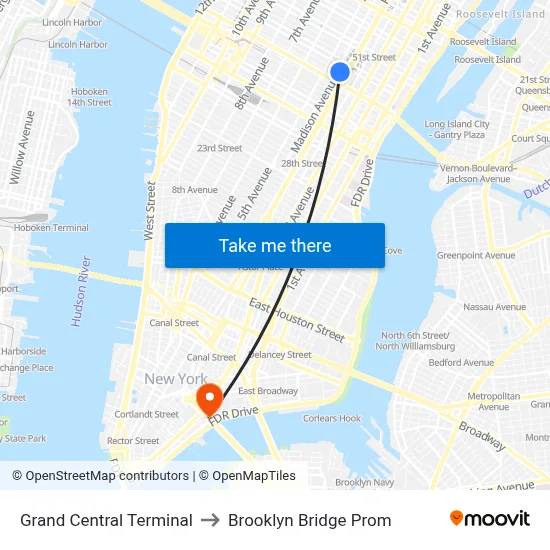 Grand Central Terminal to Brooklyn Bridge Prom map