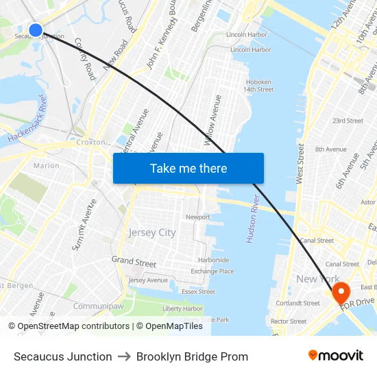 Secaucus Junction to Brooklyn Bridge Prom map