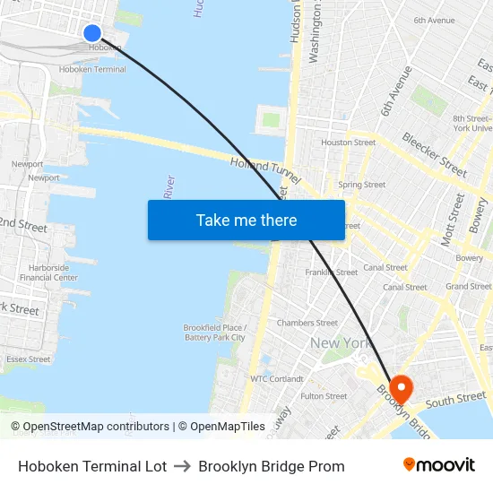 Hoboken Terminal Lot to Brooklyn Bridge Prom map
