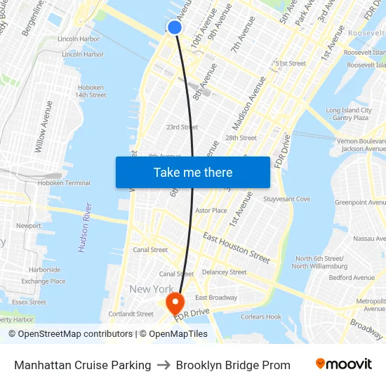 Manhattan Cruise Parking to Brooklyn Bridge Prom map