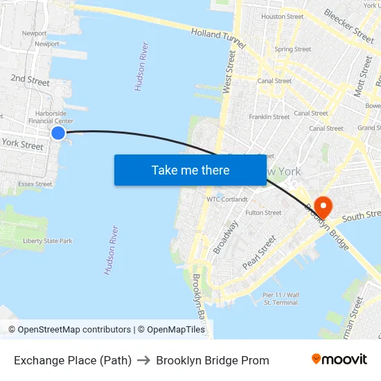 Exchange Place (Path) to Brooklyn Bridge Prom map