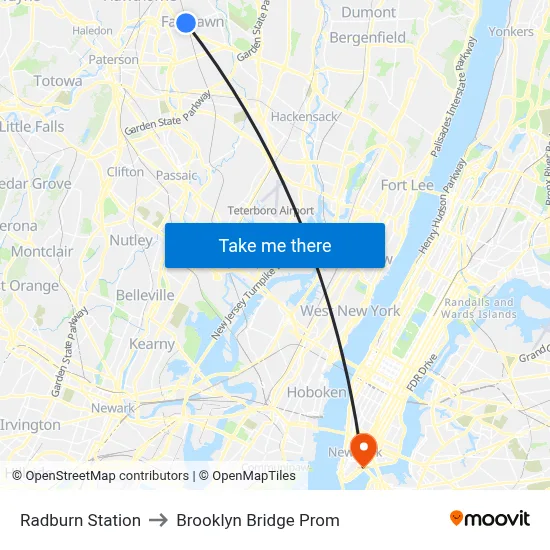 Radburn Station to Brooklyn Bridge Prom map