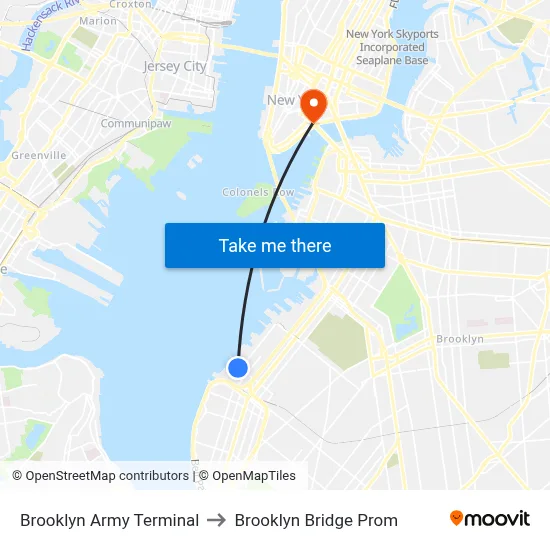 Brooklyn Army Terminal to Brooklyn Bridge Prom map
