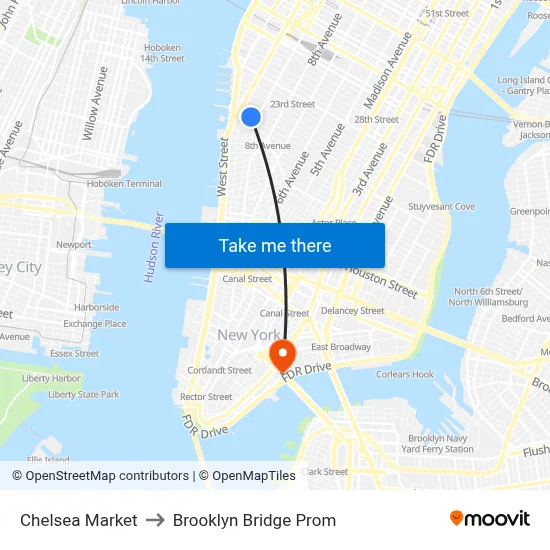 Chelsea Market to Brooklyn Bridge Prom map