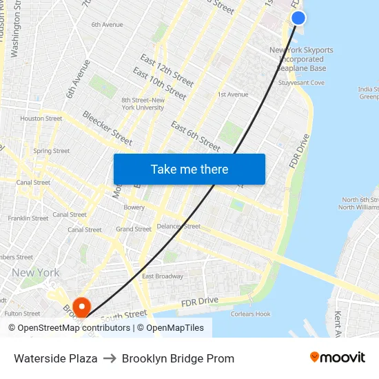 Waterside Plaza to Brooklyn Bridge Prom map