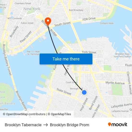 Brooklyn Tabernacle to Brooklyn Bridge Prom map