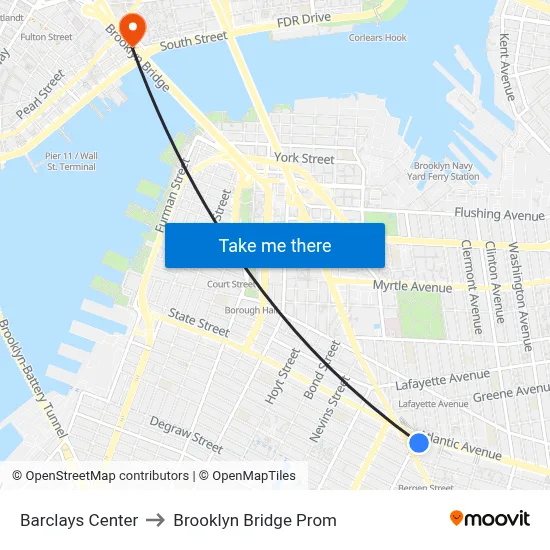 Barclays Center to Brooklyn Bridge Prom map