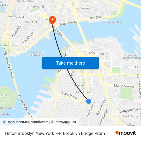 Hilton Brooklyn New York to Brooklyn Bridge Prom map