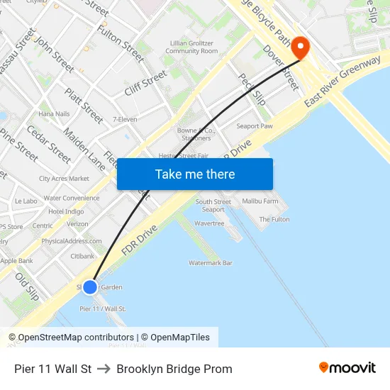 Pier 11 Wall St to Brooklyn Bridge Prom map