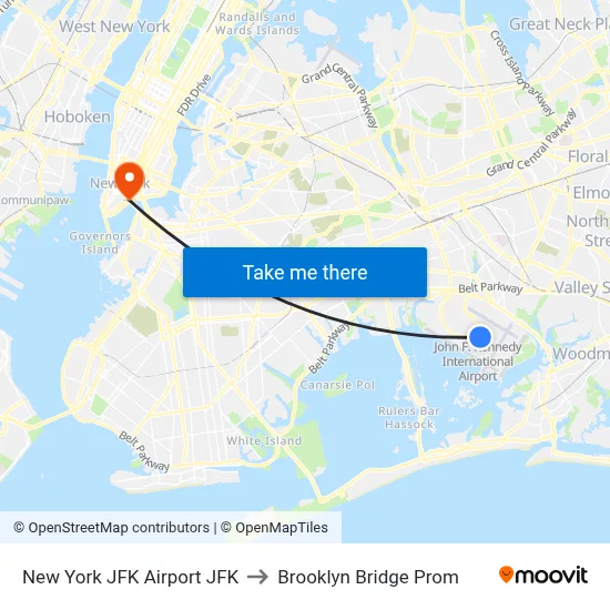 New York JFK Airport JFK to Brooklyn Bridge Prom map
