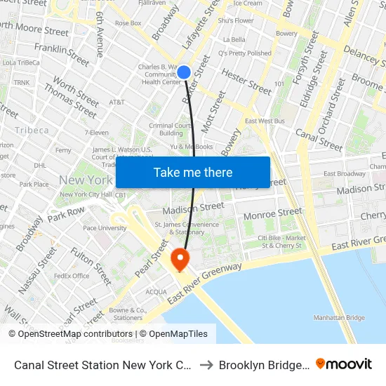 Canal Street Station New York City Subway to Brooklyn Bridge Prom map