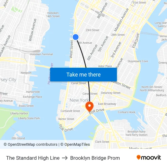 The Standard High Line to Brooklyn Bridge Prom map