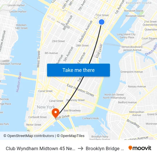 Club Wyndham Midtown 45 New York to Brooklyn Bridge Prom map