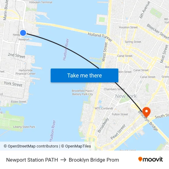 Newport Station PATH to Brooklyn Bridge Prom map