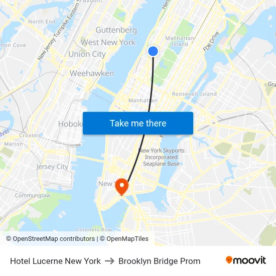 Hotel Lucerne New York to Brooklyn Bridge Prom map