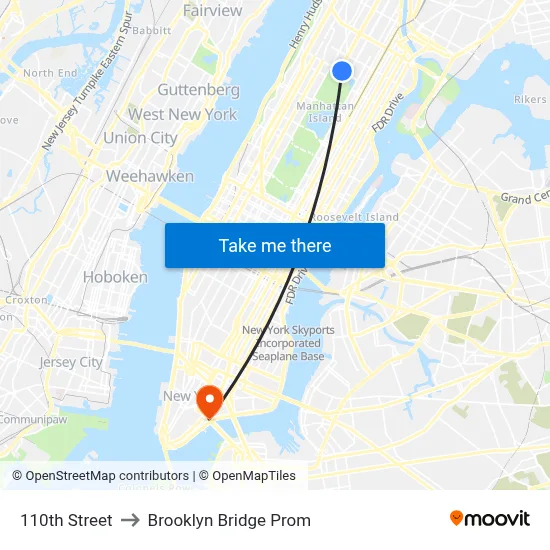 110th Street to Brooklyn Bridge Prom map
