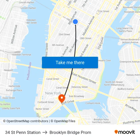 34 St Penn Station to Brooklyn Bridge Prom map