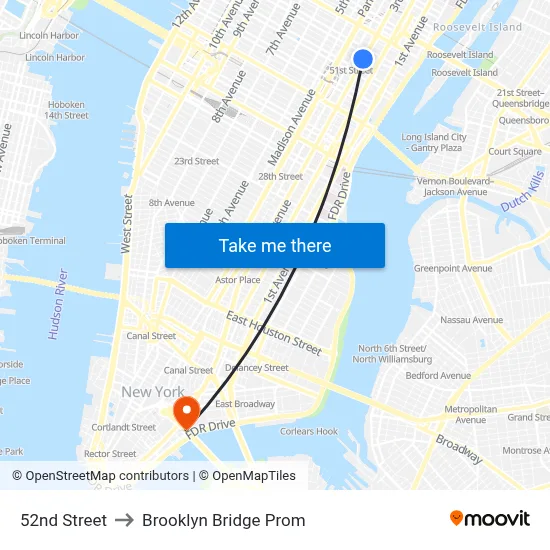52nd Street to Brooklyn Bridge Prom map