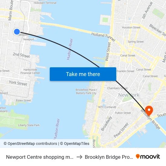 Newport Centre shopping mall to Brooklyn Bridge Prom map