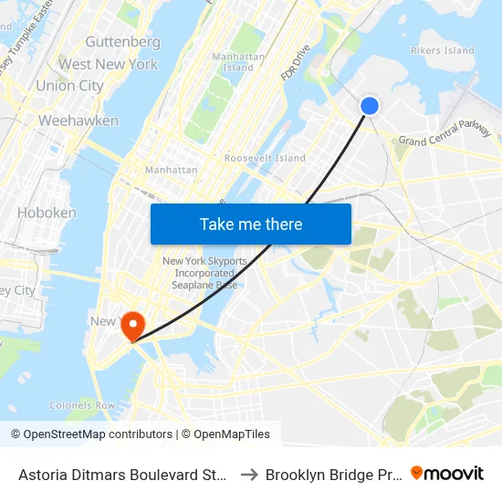 Astoria Ditmars Boulevard Station to Brooklyn Bridge Prom map